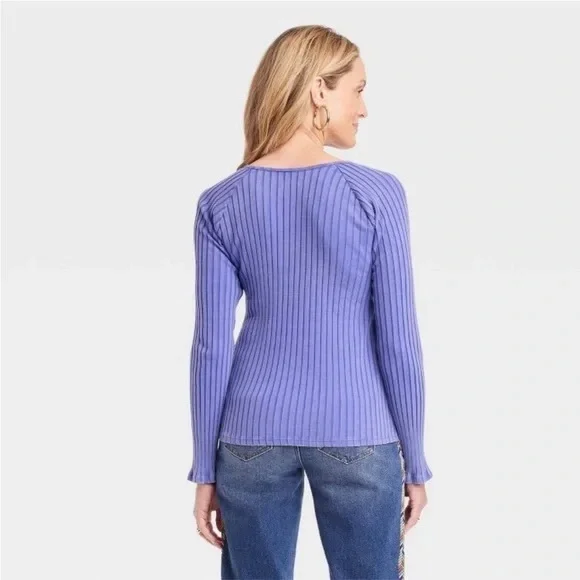 Women’s Slim Fit Long Sleeve Ribbed Tee Knox Rose Purple. Size M - Picture 7 of 8
